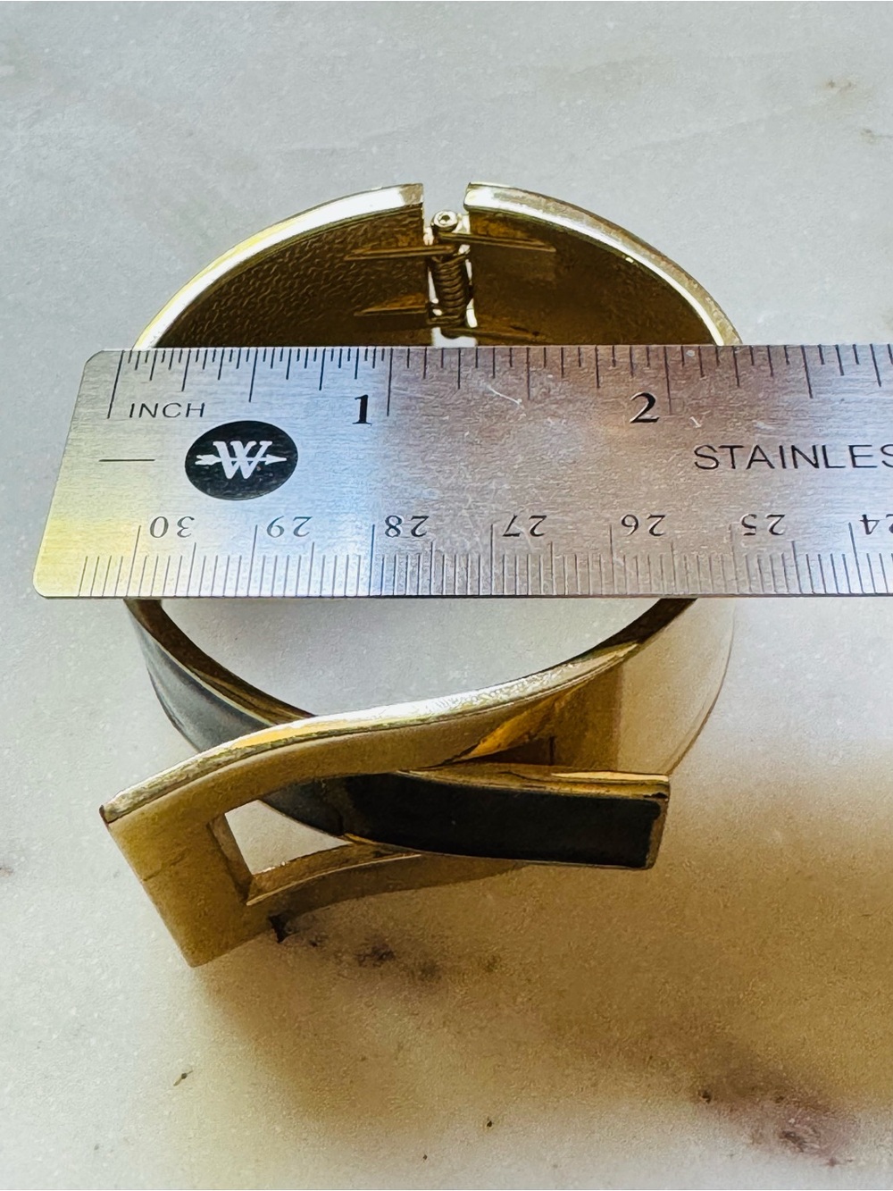 Gold-Tone Black and White Enamel Buckle Clamper Bracelet - Picture 10 of 11